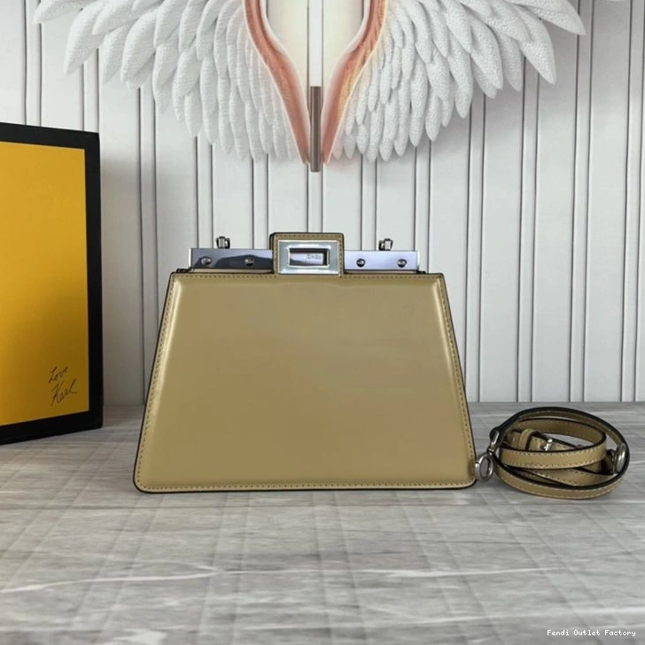 Vintage HOT Mini Peekaboo Cut Bag Khaki Leather Fendi In Calf 0710